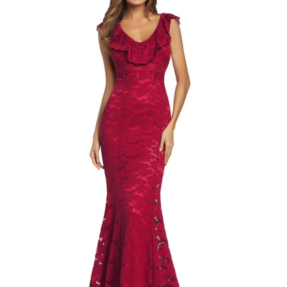 Red Fishtail Lace Dress